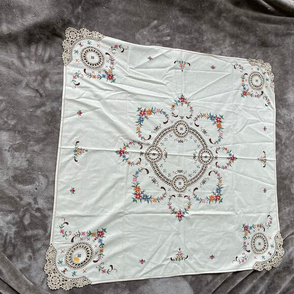 Handarbeit Brode Main Handmade Linen Tablecloth Cross Stitch Embroidery Lace - Picture 13 of 13